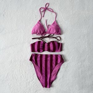 Shade And Shore Bikini Tops And Bottoms Pink Striped XS